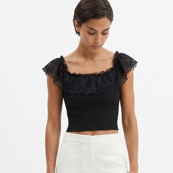 Vintage Andy Blanco Blouse Black Y2K Lace Whimsigoth Coquette Smocked S - Picture 9 of 9